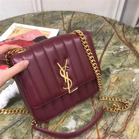 ysl catena dorata|Vicky leather handbag Saint Laurent Burgundy in Leather .